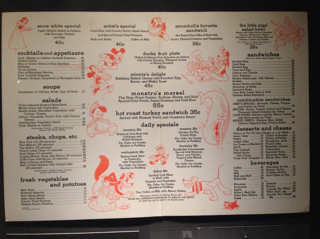 Walt Disney Family Museum Studios Menu 2