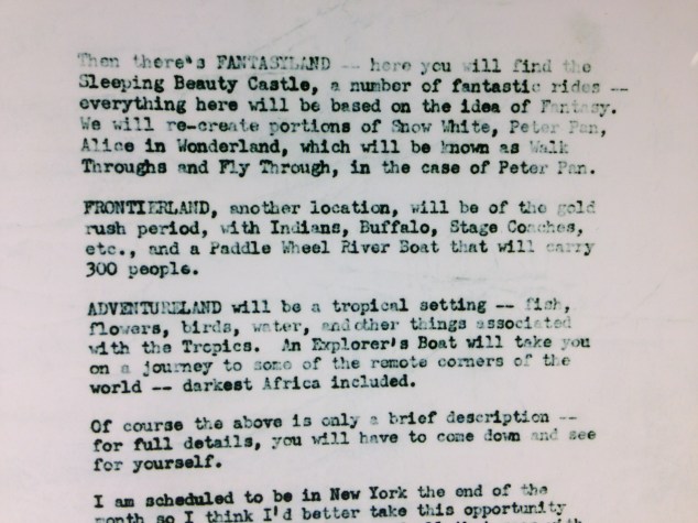 A letter Walt wrote to a friend in which he described his new exciting idea for a theme park