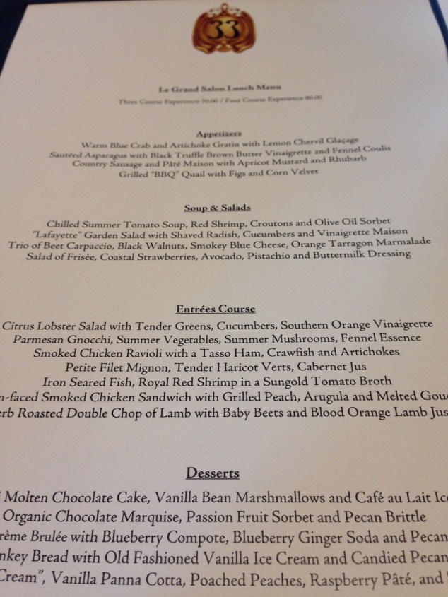 Club 33 Lunch Menu