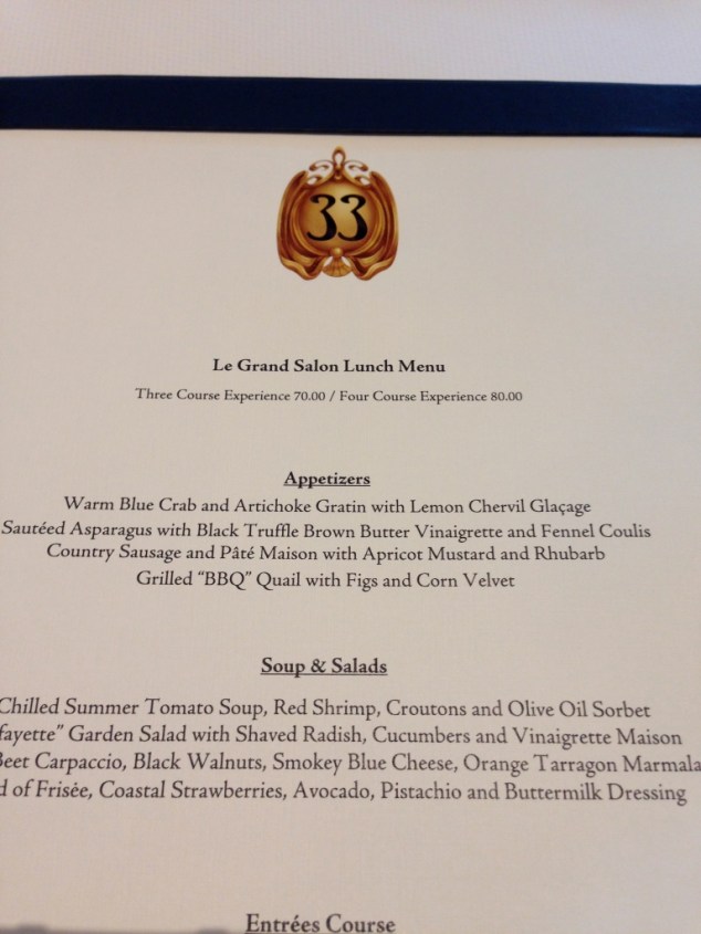 Club 33 Appetizer Menu